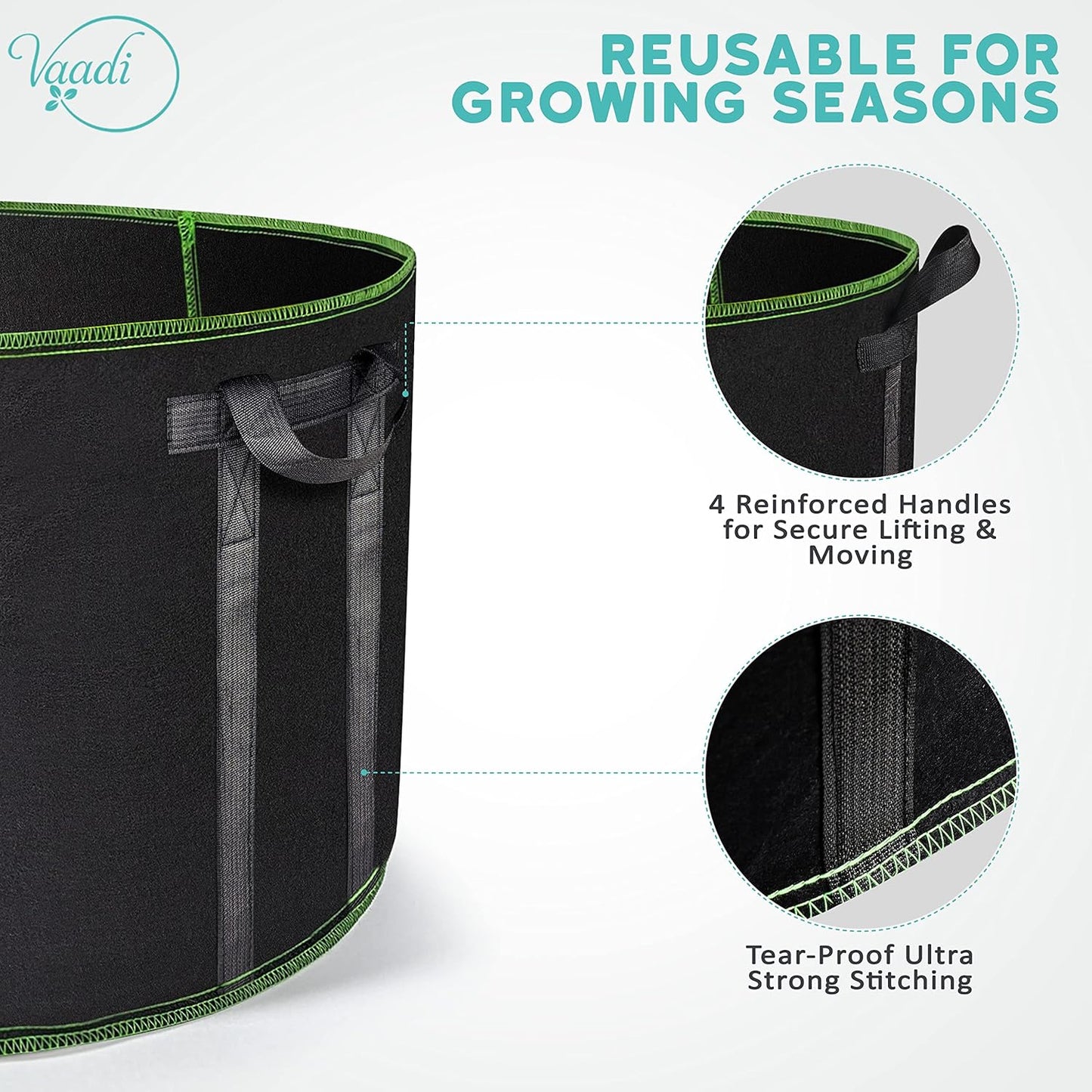 Vaadi 50 Gallon Plant Grow Bags - Durable Weatherproof Fabric Pots with Reinforced Handles | Large Capacity for Vegetables