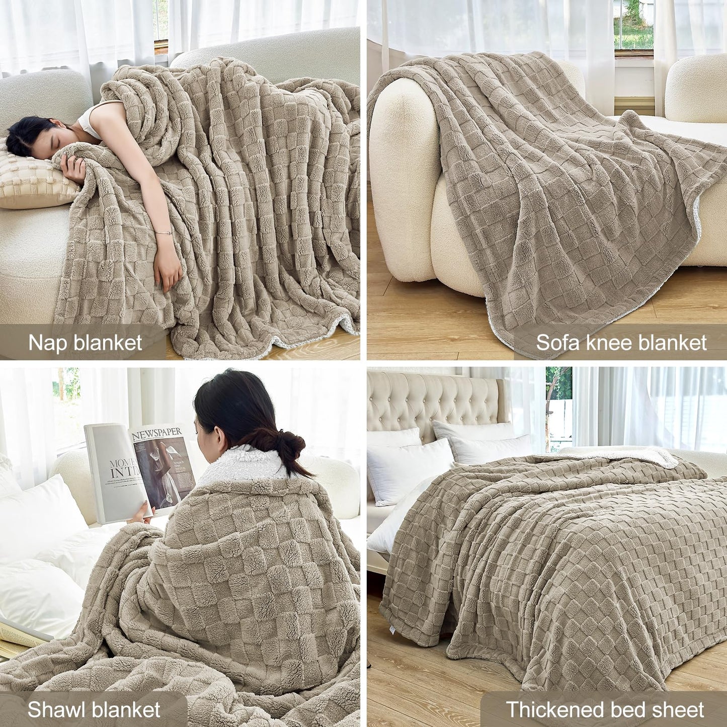 IVAPUPU Fleece Blanket Checkered Throw Blanket for Women Men Mom, Room Home Dorm Decor, Light Brown for Couch Cute Soft Cozy Throw 50x60 Inches