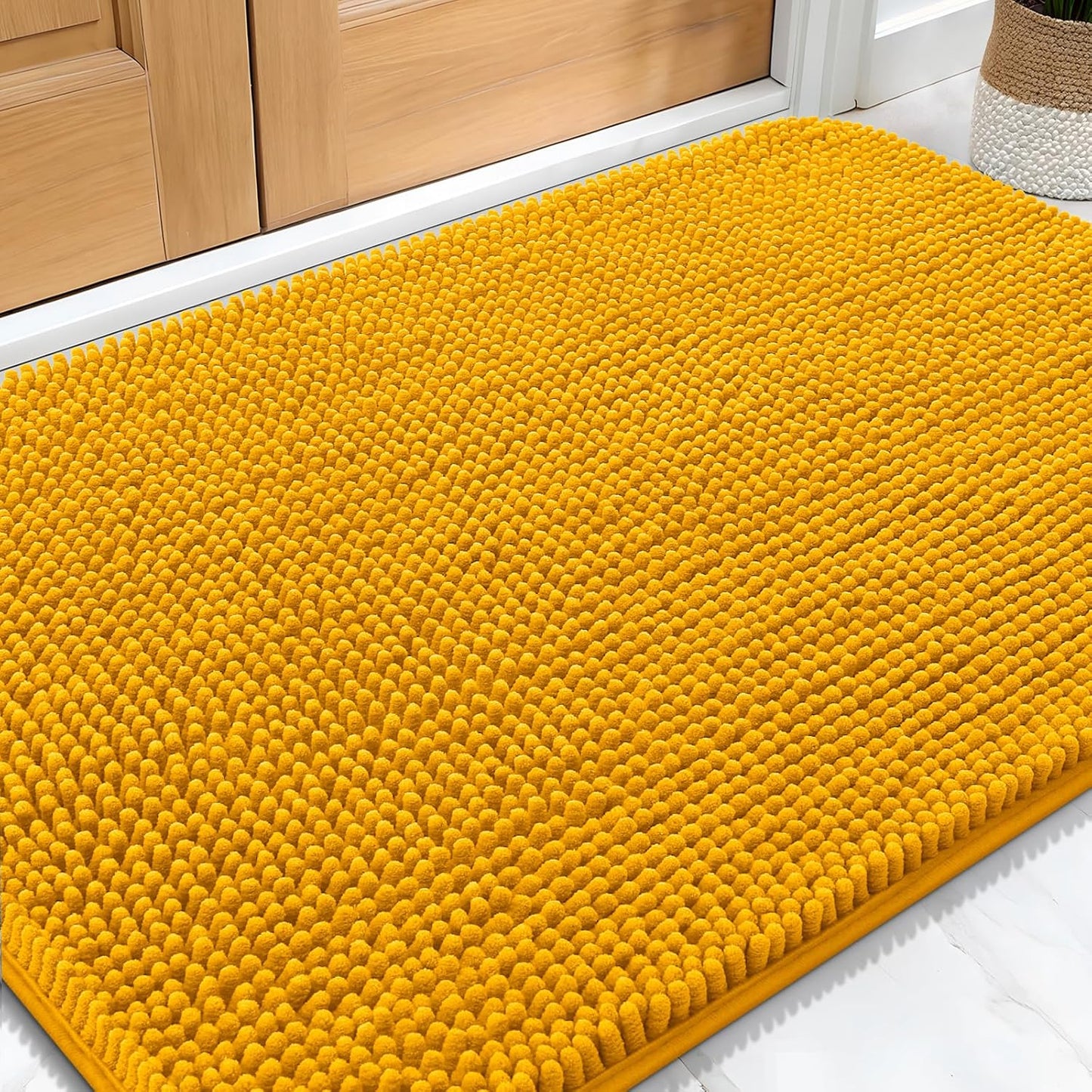OLANLY Dog Door Mat - Absorbent Non-Slip Washable Doormat for Muddy Paws | 34x21 Golden Yellow