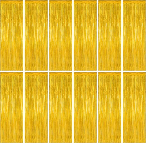 Gold Graduation Decorations 2026 - 12 Pack Metallic Backdrop Curtains | 3.28 FT x 7.05 FT Fringe Streamers
