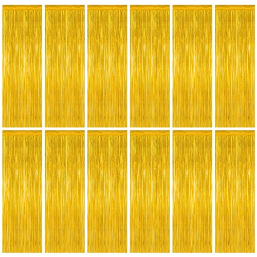 12 Pack 2026 Graduation Decorations, 3.28 FT x 7.05 FT Gold Backdrop Curtains, Metallic Class of 2026 Backdrop Fringe Curtains Foil Streamer, Gold Grad Decorations 2026 Party Supplies