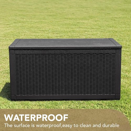 Devoko 100 Gallon Waterproof Resin Deck Box - Lockable Storage for Patio Furniture & Garden Tools | Black