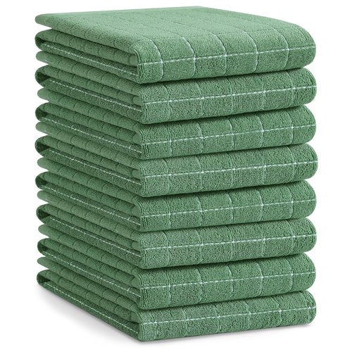 Homaxy 100% Cotton Terry Kitchen Towels(Grass Green, 20 x 28 inches), Checkered Designed, Soft and Super Absorbent Dish Towels, Large 8 Pack