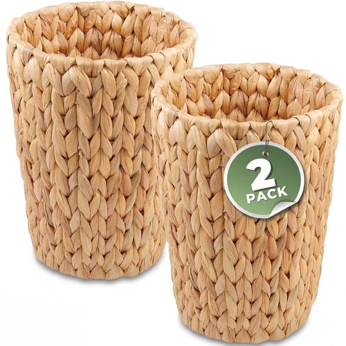 84ECO Wicker Trash Cans - Stylish Rattan Waste Baskets for Bathroom & Bedroom | Natural 2 Gallon, 2-Pack