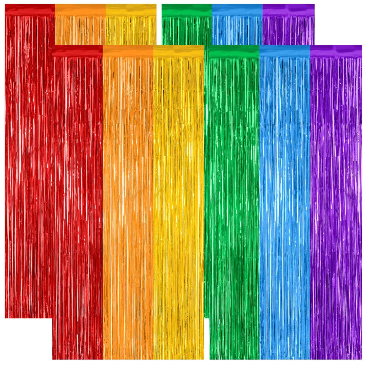 ZATAYE 4 Pack Pride Decorations, 3.28 FT x 7.05 FT Rainbow Backdrop, Metallic LGBT Party Decor Foil Tinsel Party Streamer Backdrop Curtains, Rainbow Curtains Birthday Photo Booth Props