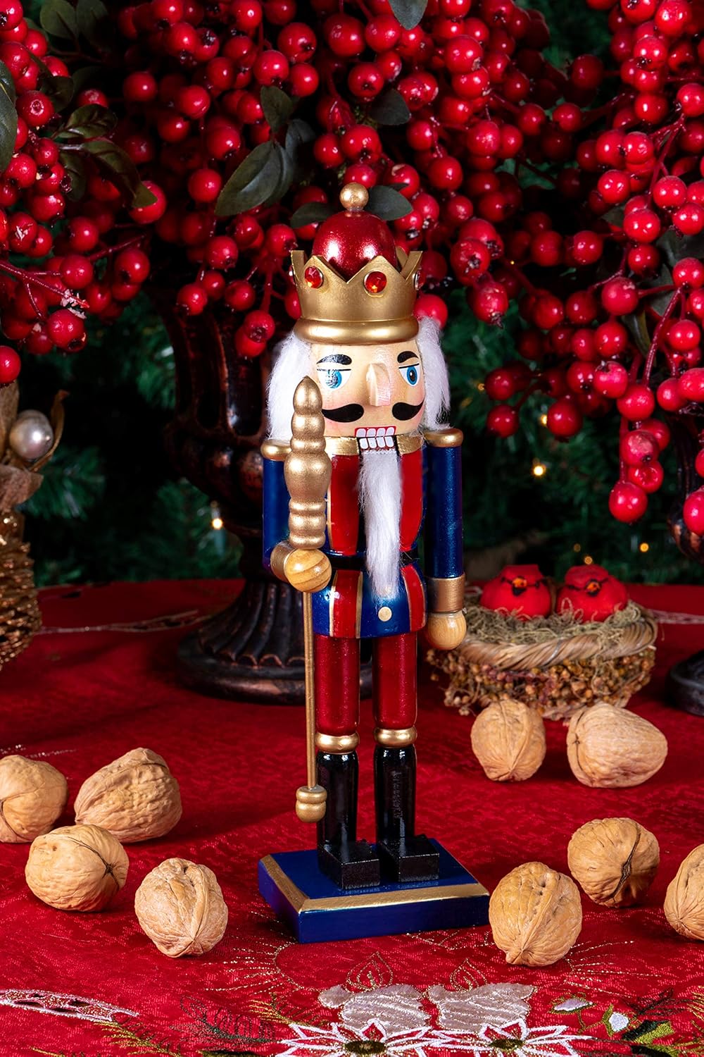 10-Inch White King Wooden Nutcracker - Festive Christmas Décor for Shelves