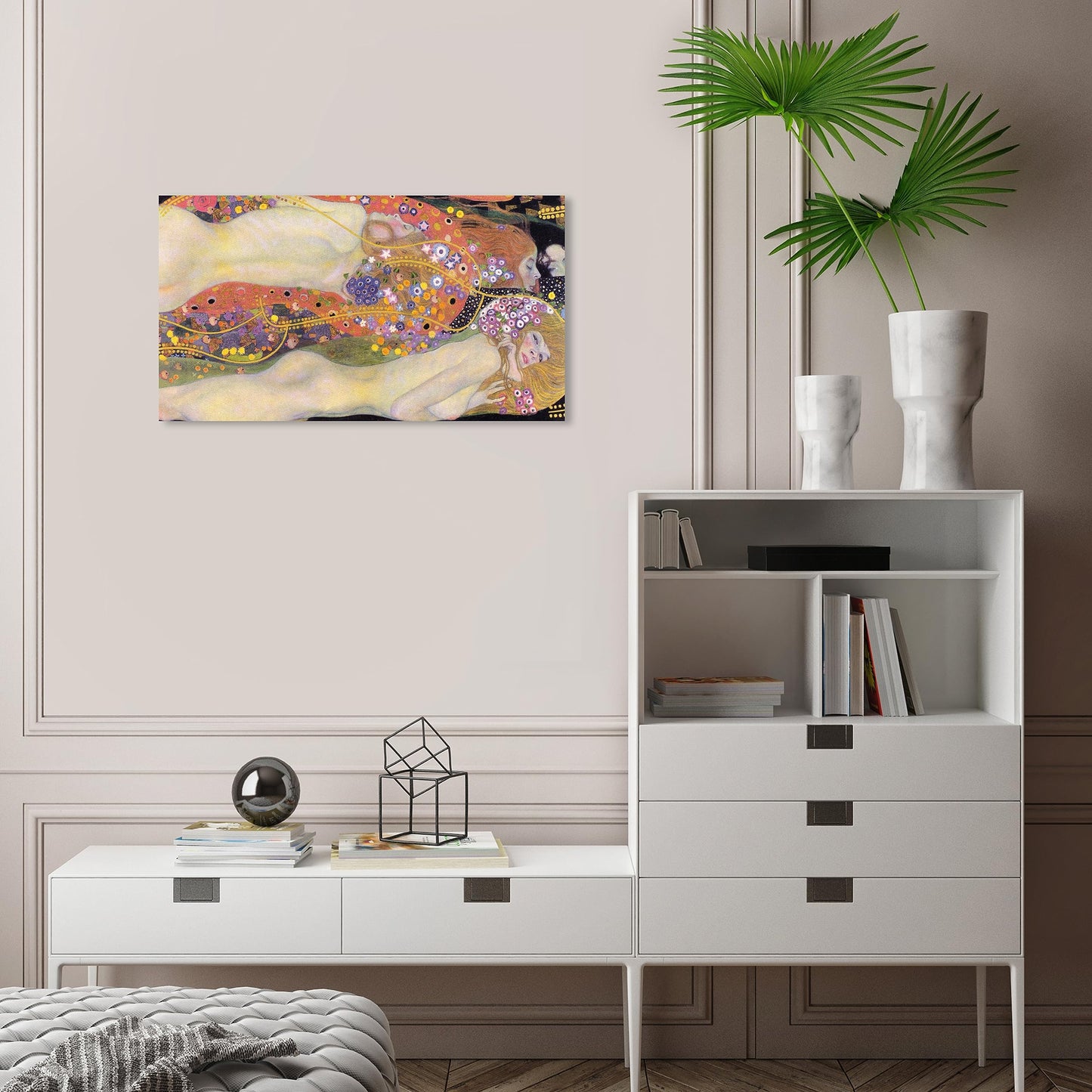 Wynwood Studio People and Portraits Traditional Wrapped Canvas Art - Gustav Klimt - Water Serpents II, Wall Art for Living Room, Bedroom, and Bathroom, 24 in x 16, Pink and Orange Home Decor