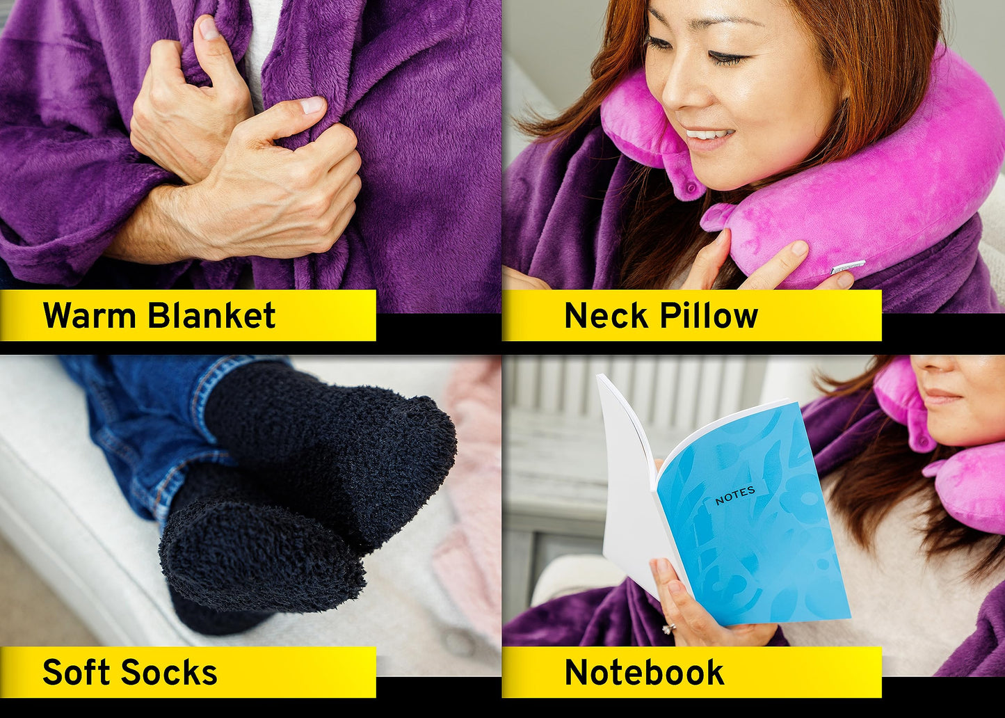 Birthday Gift Basket for Women - Happy Birthday Gift Basket For Her w/Memory Foam Pillow, Blanket, Candle, Socks, Journal, and Card - Curated Set for Women