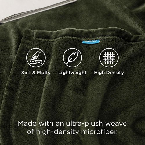 Bedsure GentleSoft Fleece Blanket - Twin Size Olive Green | 300GSM Lightweight Plush Cozy Blanket (60x80 inches)