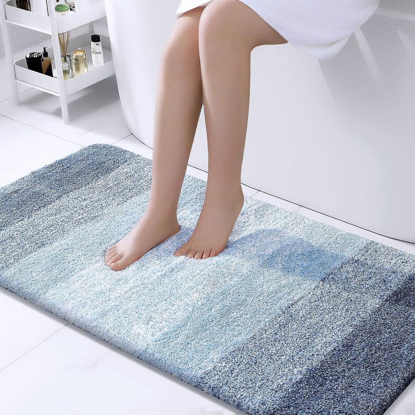 OLANLY Bathroom Runner Rugs - Extra Soft Microfiber Bath Mats | Quick Dry, Machine Washable, 47x24, Blue