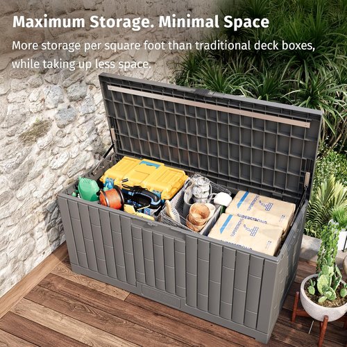 EAST OAK Outdoor Storage Box - 120 Gallon Waterproof Resin Deck Box | UV-Resistant for Cushions & Tools, Grey
