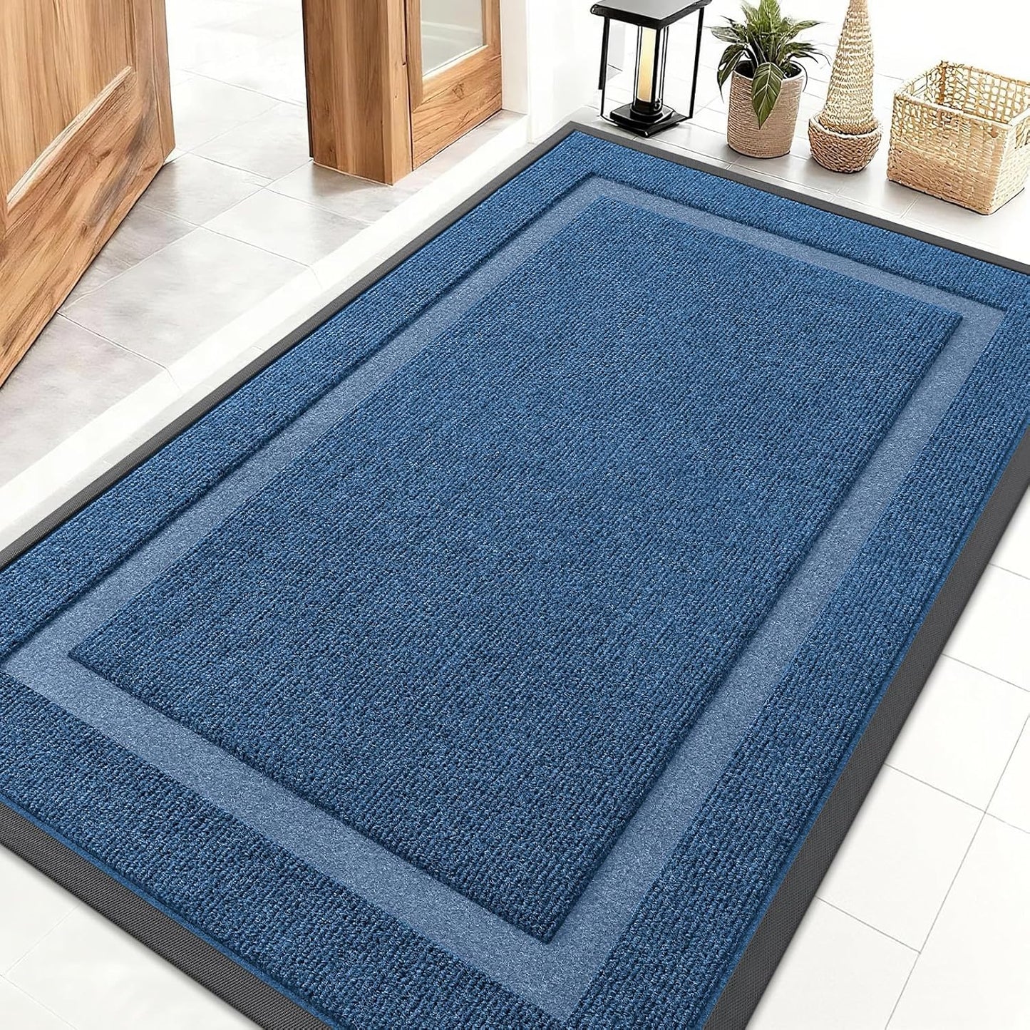 OLANLY Waterproof Front Door Mat - All-Season Indoor/Outdoor Doormat, Sturdy Rubber, Easy Clean | 47x32, Light Blue