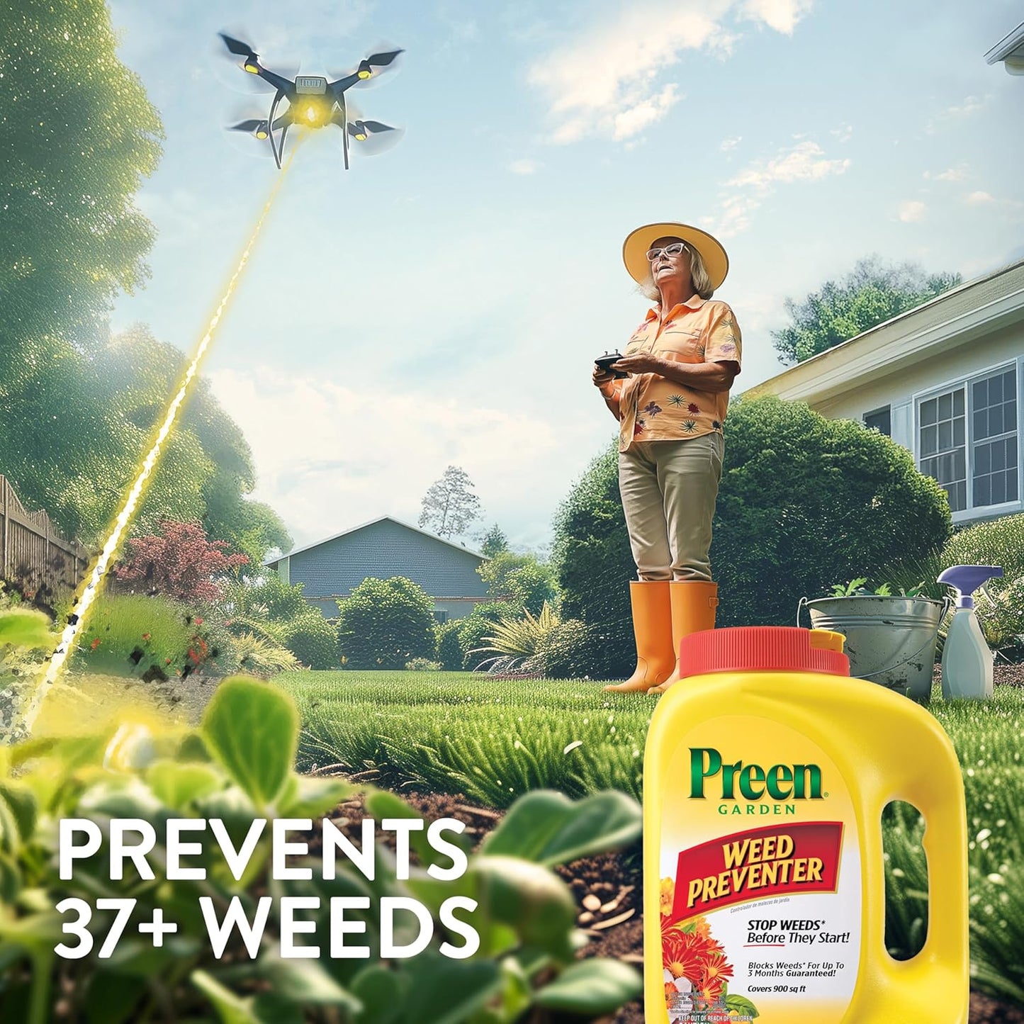 Preen Garden Weed Preventer - 16 lb Pail | Effective Coverage for 2,560 sq ft