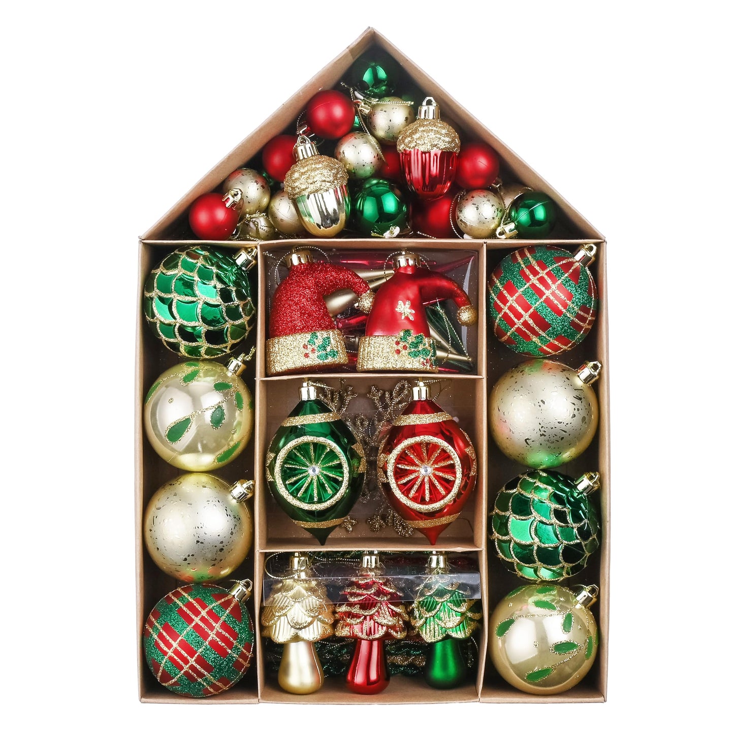 Valery Madelyn Ornaments for Christmas Trees, 70ct Red Green and Gold Shatterproof Christmas Tree Decorations, Traditional Country Hanging Ball Ornaments Bulk for Xmas Holiday Decor