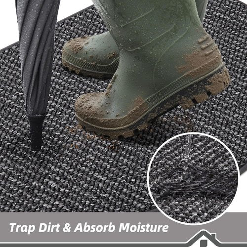 BEQHAUSE Dirt Trapper Door Mat - Non-Slip, Washable Half Circle | 17" x 30", Charcoal Entryway Rug