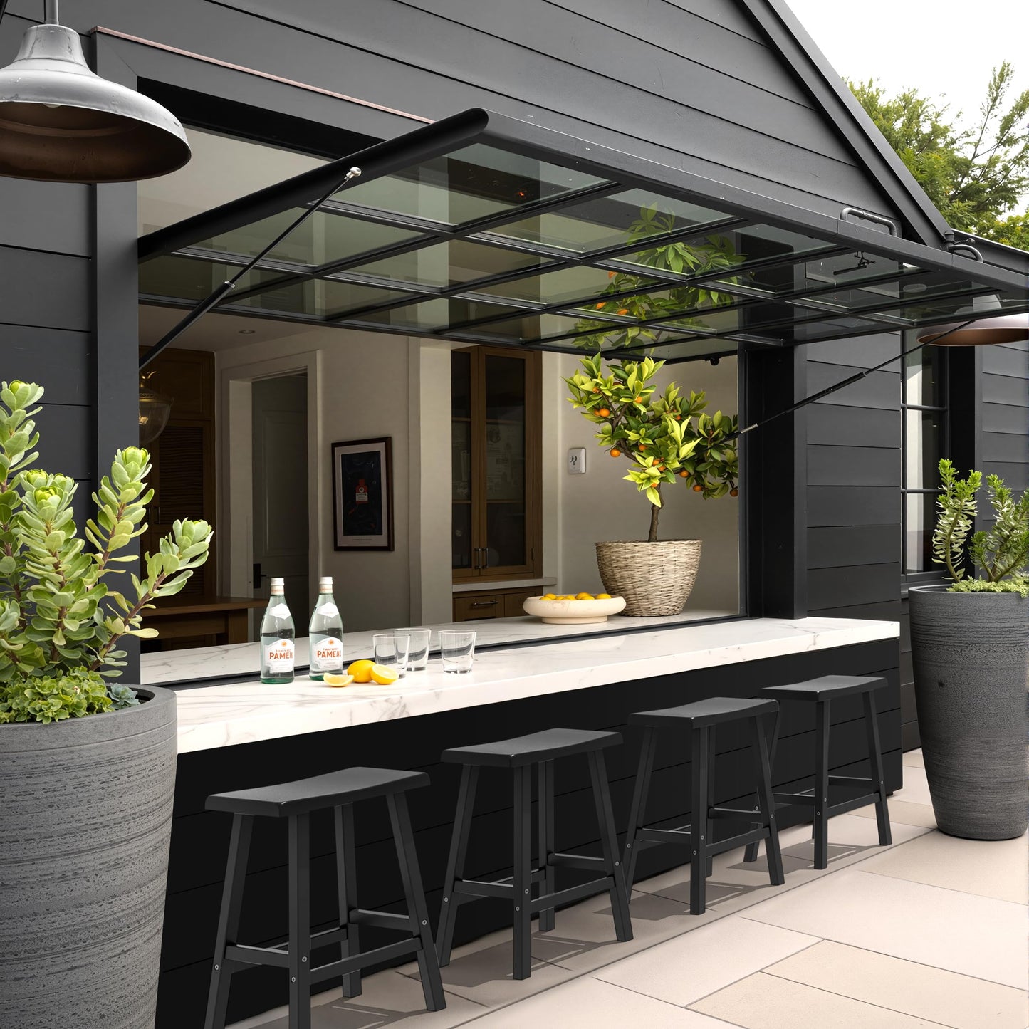 PatioZen Bar Stools Set of 2, Waterproof UV-Resistant,Durable Resin Kitchen Island Chairs for Indoor & Outdoor Use, Modern Design for Home,Bar,and Cafe (24'' Black-2)