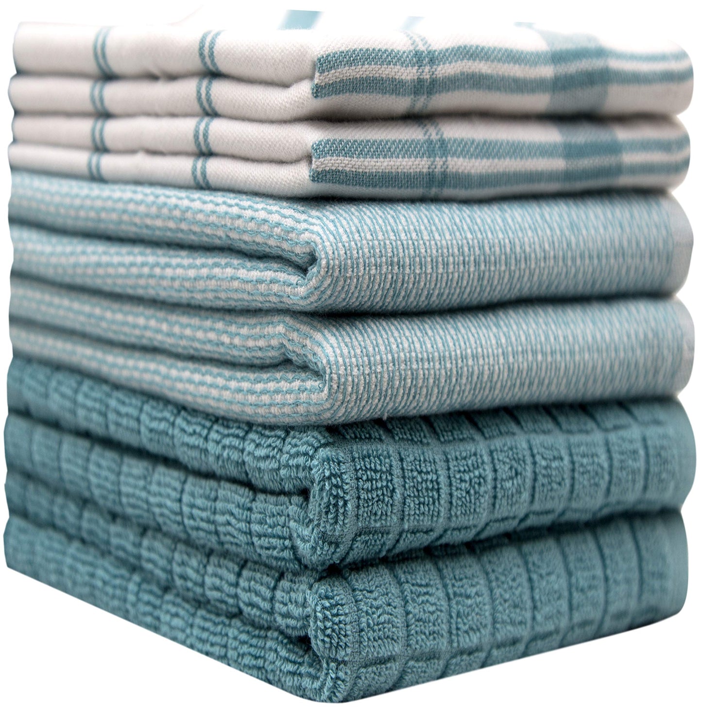 Premium Kitchen Towels (20”x 28”, 6 Pack) | Large Cotton Dish Towels | Flat & Terry Highly Absorbent Kitchen Linen Set with Hanging Loop | Teal Check