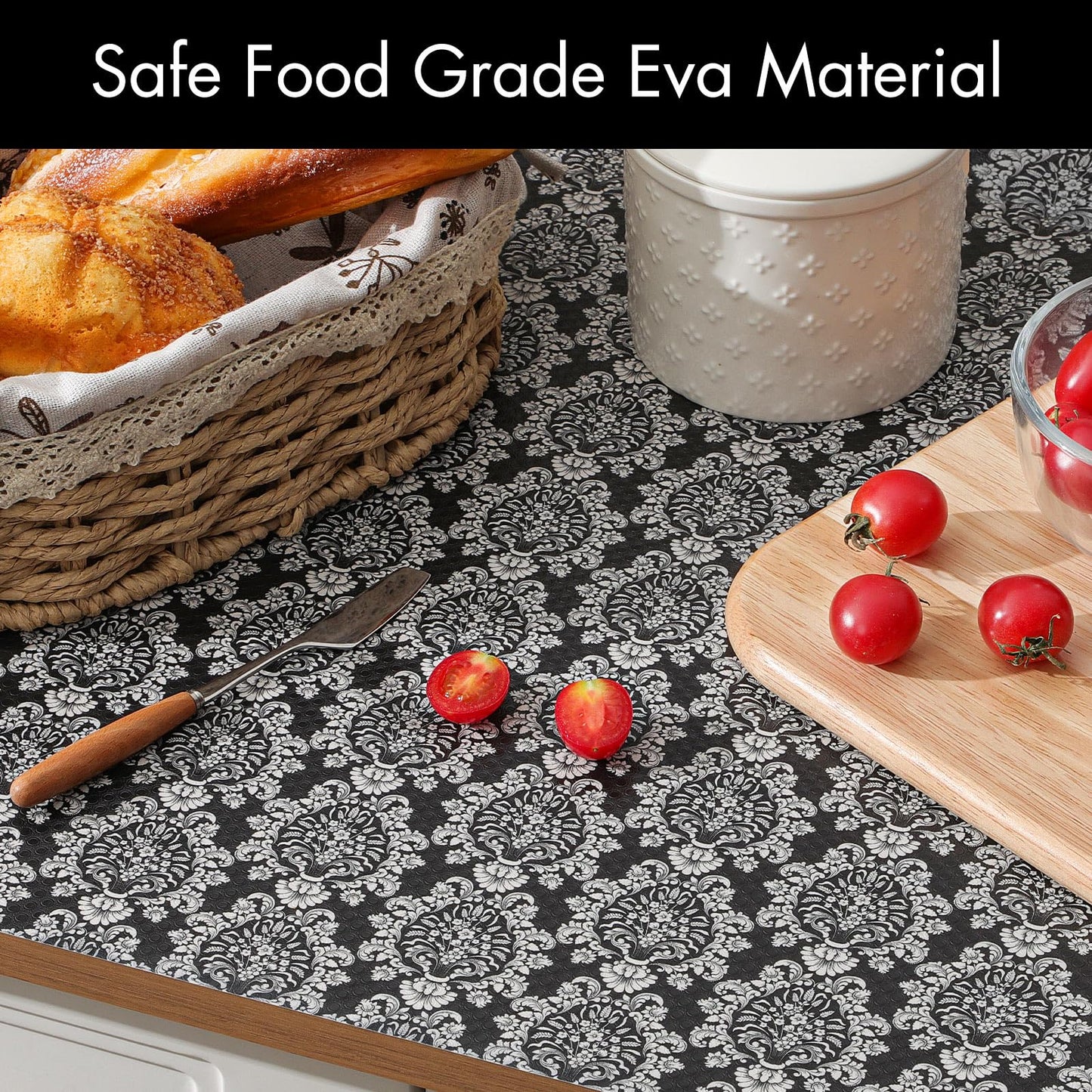 Cooyes Shelf and Drawer Liners for Kitchen Cabinets, Non-Adhesive Cabinet Liners, EVA Waterproof Durable Shelf Paper for Refrigerator, Shelves, Cupboard with European Pattern, Easy to Cut
