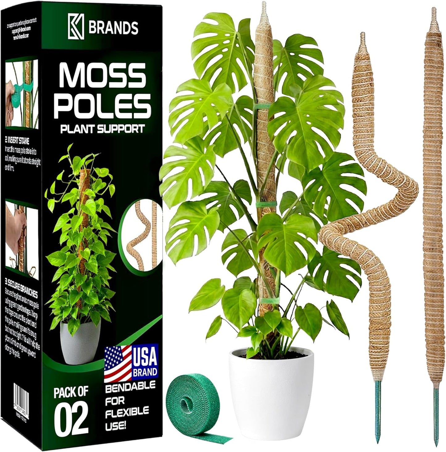 Moss Pole | 2 Pack 28'' Bendable Plant Support for Monstera & Climbing Indoor Plants - Trellis Stakes