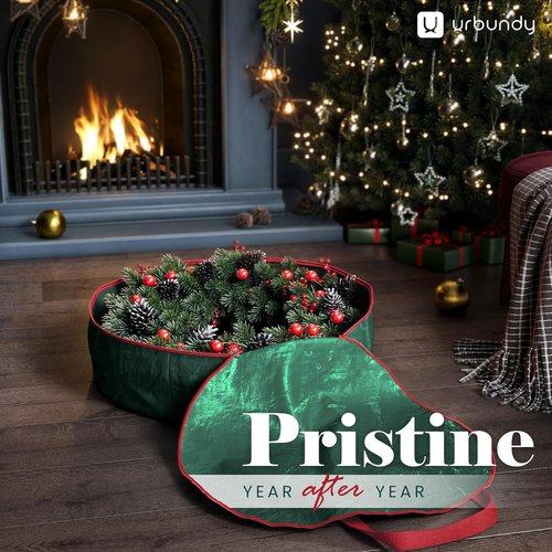 Heavy Duty Wreath Storage Bag - 30 Inch Waterproof Christmas Wreath Container | Green Design