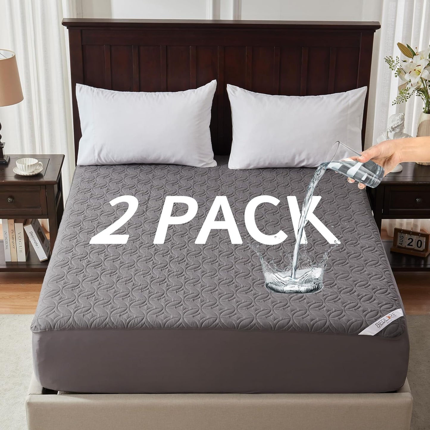 BEDLORE Waterproof Mattress Protector - Soft, Breathable Full Size Pad with Deep Pocket (Gray)