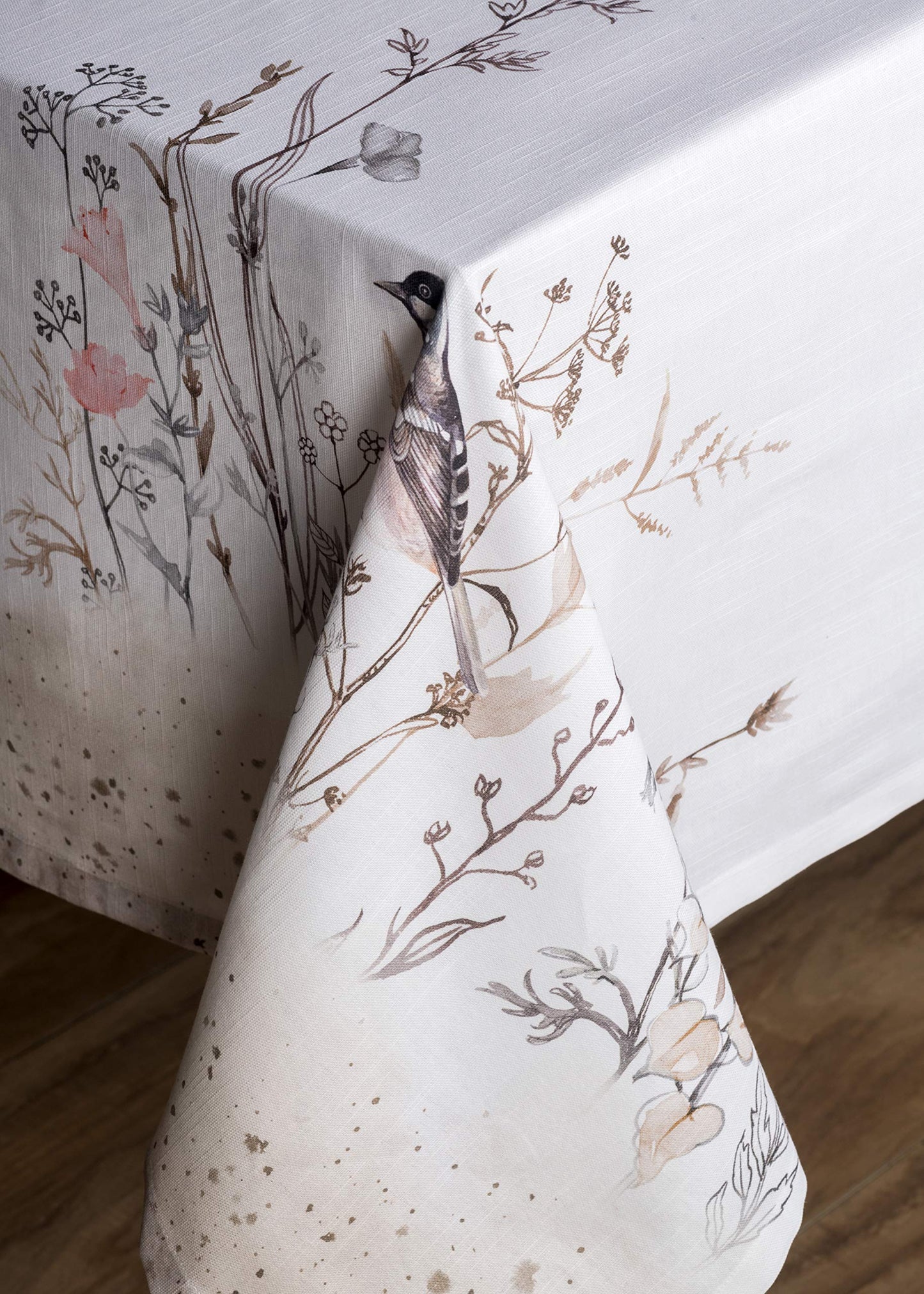 Maison d' Hermine Table Cloth Square Table 100% Cotton 54 x 54 Inches Tablecloth Reusable Decorative for Dining Kitchen Room Farmhouse Home Gifts for Mothers day Spring Summer - Meadow Florals - Brown