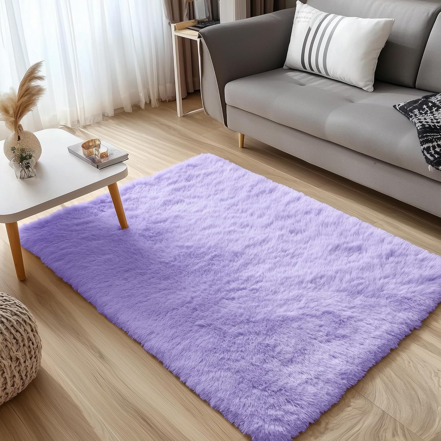 OLANLY Soft Fluffy 3x5 Machine Washable Bedside Rug - Light Purple Shaggy Carpet for Kids & Nursery