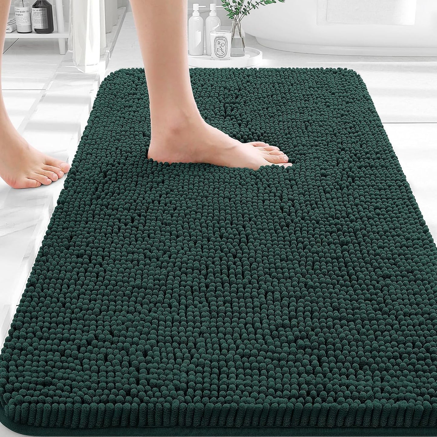 OLANLY Bathroom Rugs - Extra Soft Absorbent Chenille Mats | Quick-Dry Rubber Backing, 35x24, Blackish Green