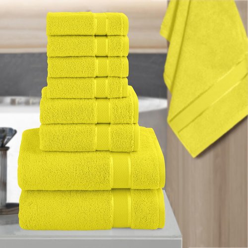 Elegant Comfort Premium Cotton Towel Set - 8-Piece Collection with 4 Washcloths, 2 Hand Towels & 2 Bath Towels | 100% Turkish Cotton, Highly Absorbent & Soft, Yellow