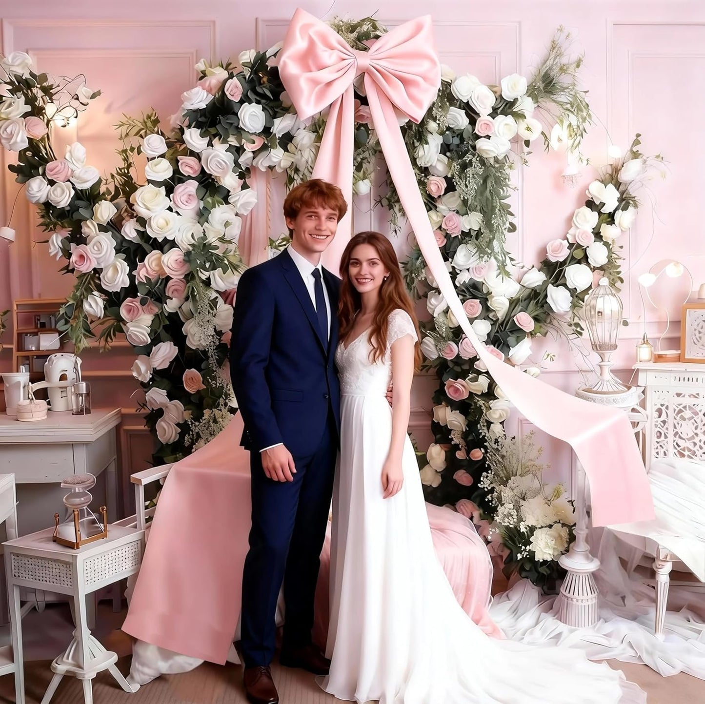 Skiennix Extra Long Satin Pink Bow - Elegant Wall Decor for Coquette Rooms | 70x20 Inch for Events & Celebrations