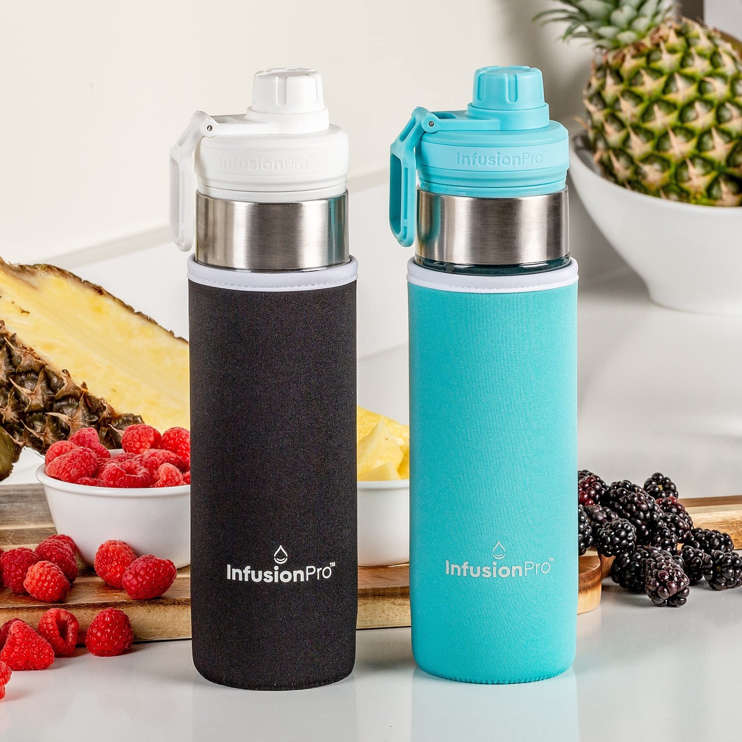 Infusion Pro 24 oz Fruit Infuser Water Bottle with Flavor Infuser and Flip Top Lid : Insulated Sleeve & Fruit Infused Water eBook : Bottom Loading Water Infuser for More Flavor : Unique Gift Idea