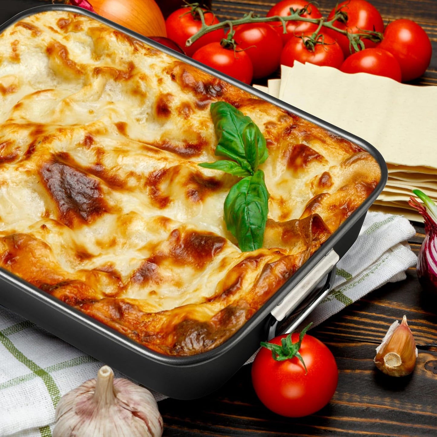 Tiawudi Lasagna Pan - Nonstick Deep Baking Dish with Handles | 15x10x3 Inch Heavy Duty Roasting Pan