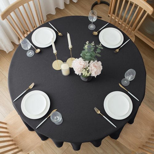 Biscaynebay Textured Fabric Round Tablecloths 70", Black Water Resistant Washable Table Cloth Circle Folding Table Covers for Dining, Kitchen, Wedding, Parties etc