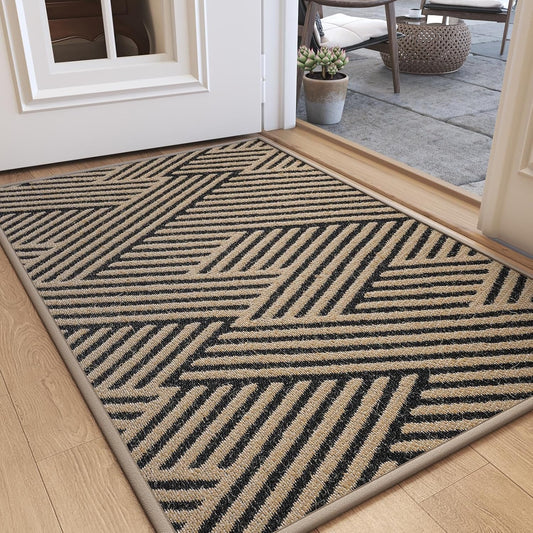 Skiennix Door Mat - Low-Profile Non-Slip Indoor/Outdoor Entryway Mat | 17"x30", Dirt-Resistant, Washable, Brown