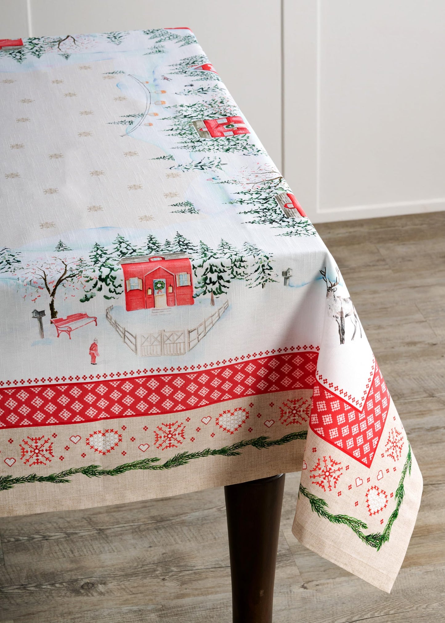 Maison d' Hermine Table Cloth Square Table 100% Cotton 60 x 60 Inches Fall Tablecloth Reusable Everyday Use for Thanksgiving Christmas Decorations Dining Farmhouse Party (Rural Christmas)