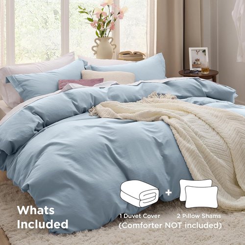Bedsure Celestial Blue Duvet Cover Set - Extra Soft Queen Size Bedding, 3 Pieces with Zipper Closure & Pillow Shams