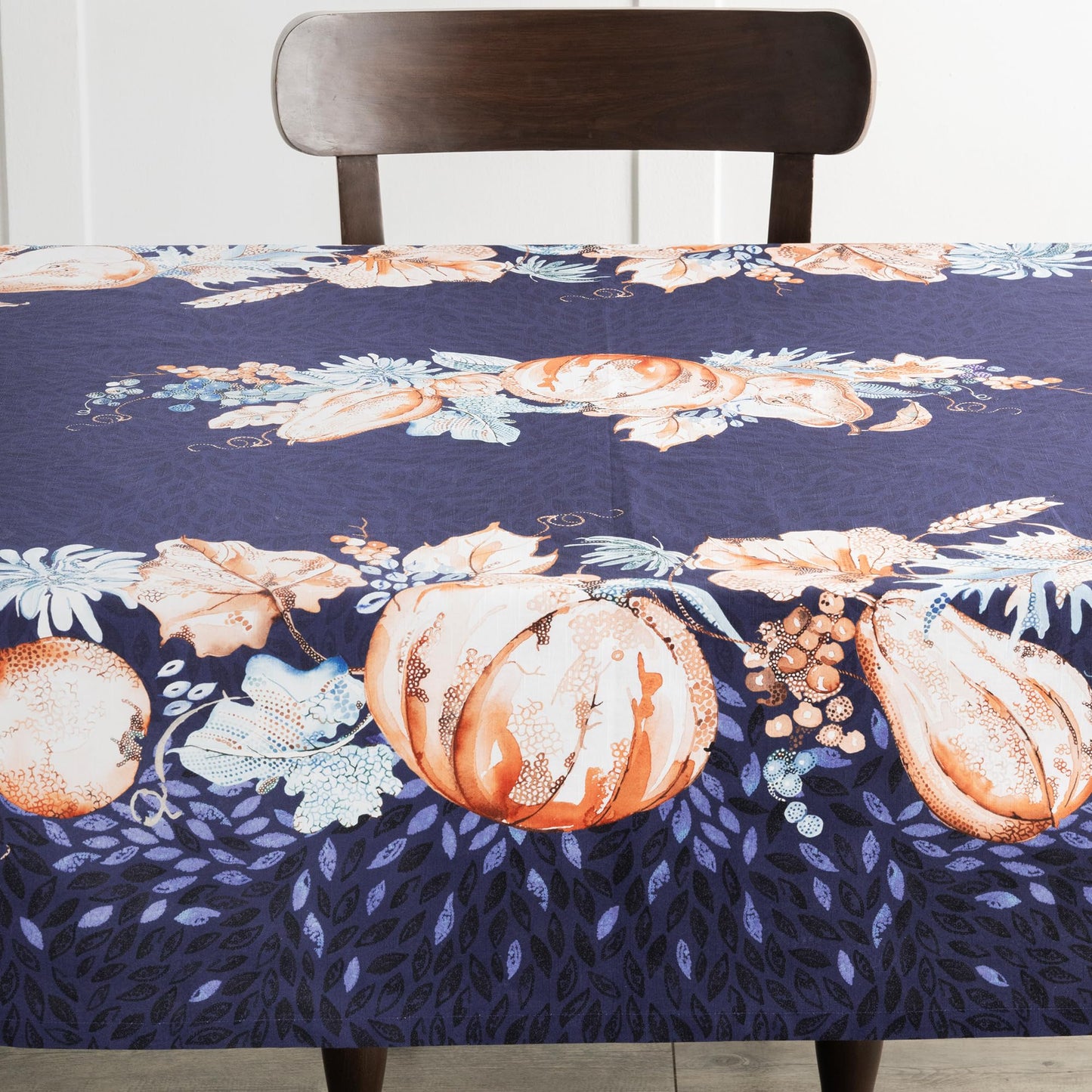 Maison d' Hermine Table Cloth Square Table 100% Cotton 60 x 60 Inches Fall Tablecloth Reusable Everyday Use for Thanksgiving Christmas Decorations Dining Farmhouse Party (Pumpkin Blues)