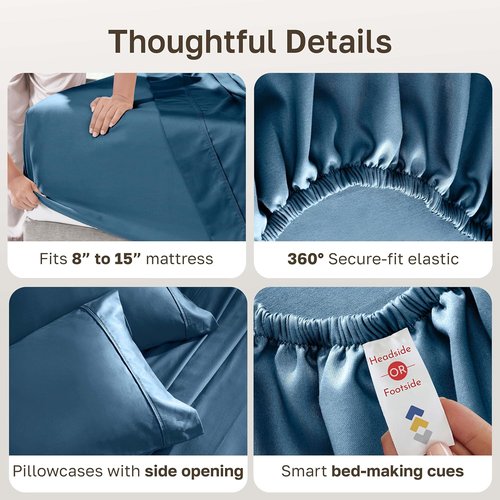 California Design Den Split King Bed Sheet Set - 100% Cotton, 400 TC, Silky Sateen Weave, Deep Pockets - Peacock Blue