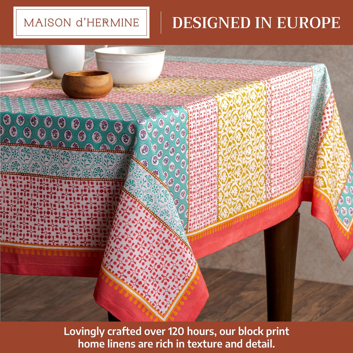 Maison d' Hermine Table Cloth Rectangle Table 100% Cotton 70 x 108 Inches Tablecloth Reusable Decorative for Dining Kitchen Room Farmhouse Home Gifts for Mothers Day Spring Summer - Provence