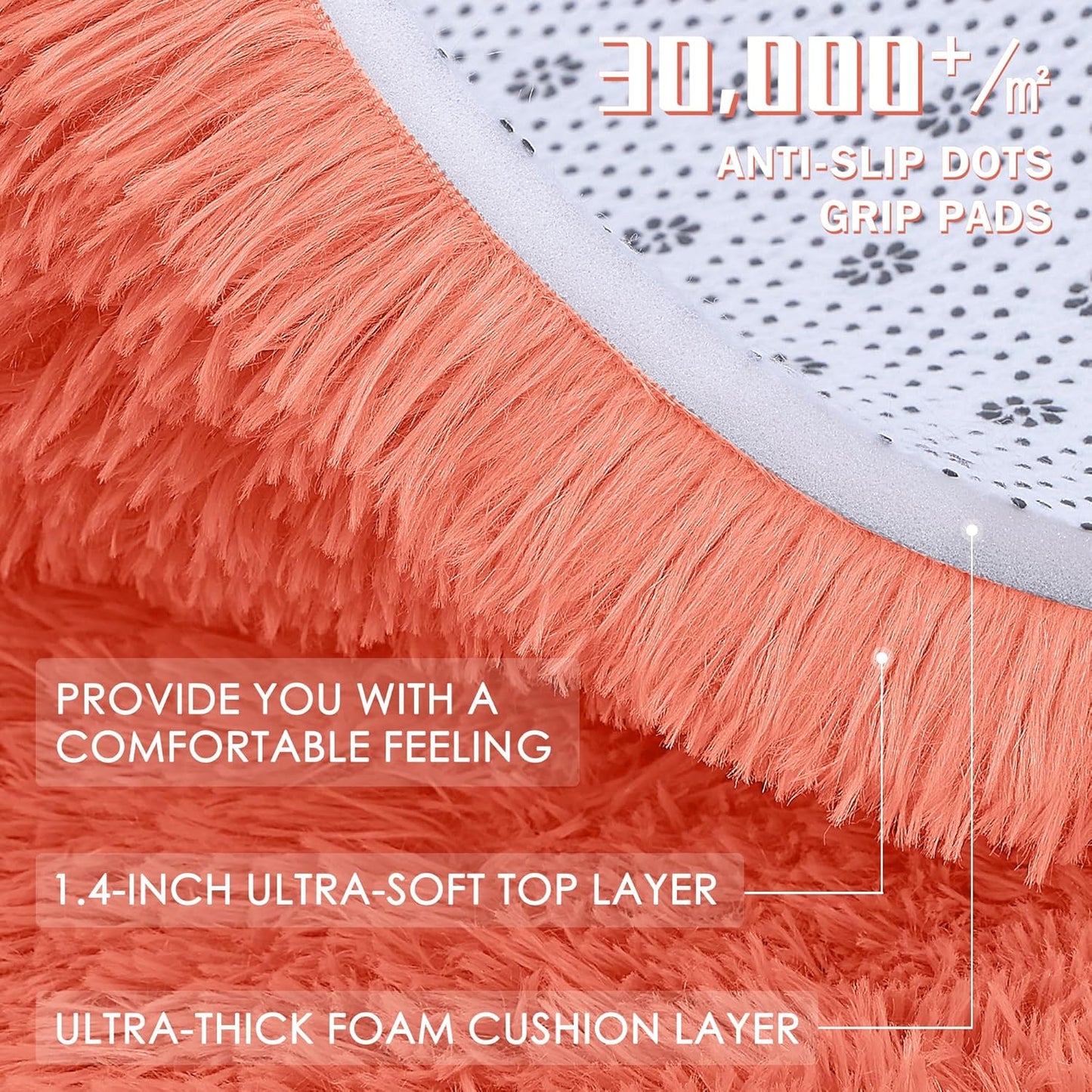 OLANLY Small Bedside Rug - Soft Fluffy Shaggy Carpet for Living Room & Bedroom | Coral Red, Machine Washable