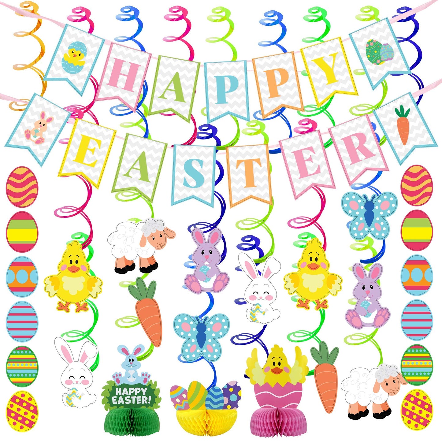 JOYIN 31 PCS Easter Decorations Spring Decor Egg Bunny Foil Swirl Party Hanging Decoration Huge Value Kit for Easter Home Themed Party