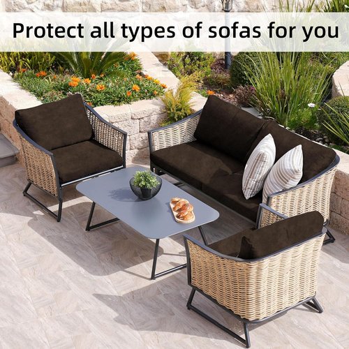 BIETYONE 8Pcs Stretch Velvet Patio Cushion Covers - Fluffy & Washable Outdoor Slipcovers | Coffee Color