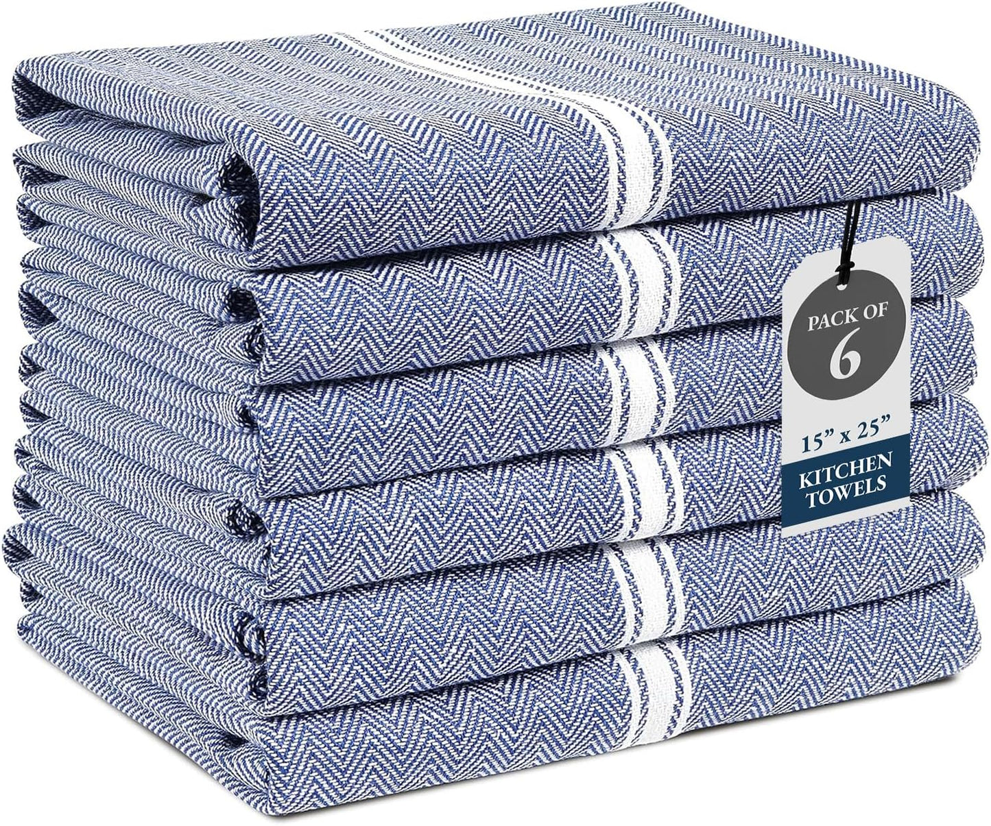 Lane Linen Kitchen Towel Set - 100% Cotton Dish Towels, Lint-Free, 14"x25", Blue Chambray, 6 Pack