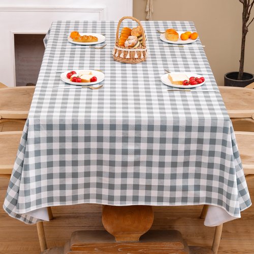 Heavy Duty Vinyl Tablecloth with Flannel Backing Waterproof Oil-Proof Plastic Table Cloth Stain-Resistant Wipeable Rectangle or Square Table Cover for Indoor and Outdoor (Grey Checkered, 52x70 Inch)