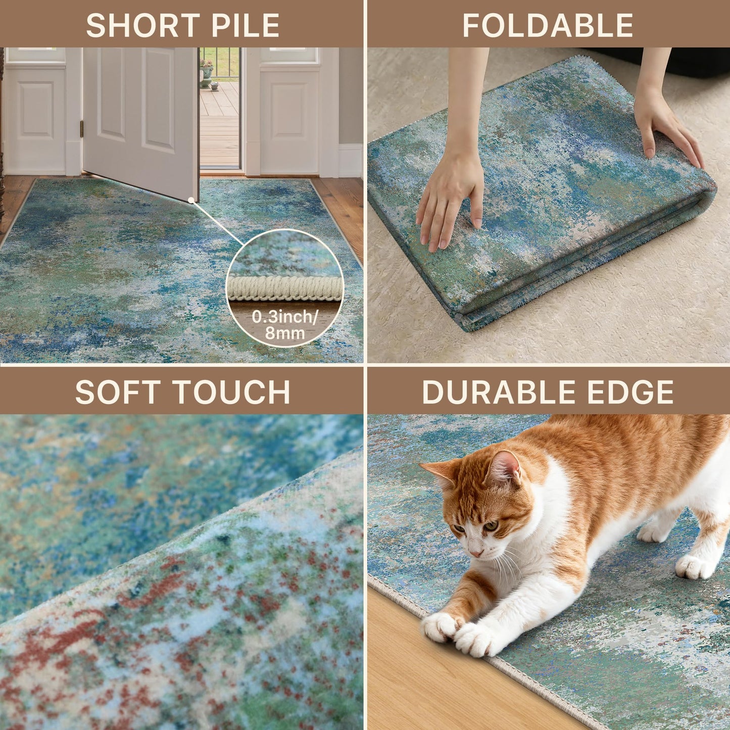 GENIMO 8x10 Area Rugs for Living Room, Machine Washable Rug Non Slip, Low Pile Ultra-Thin Lightweight Large Carpet, Abstract Modern Rugs for Bedroom, Dining Room, Office, Nursery, Brown/Grey