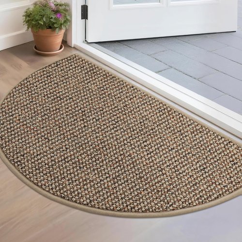 BEQHAUSE Dirt Trapper Door Mat - Non-Slip, Washable Half Circle Entrance Rug | 17" x 30", Taupe