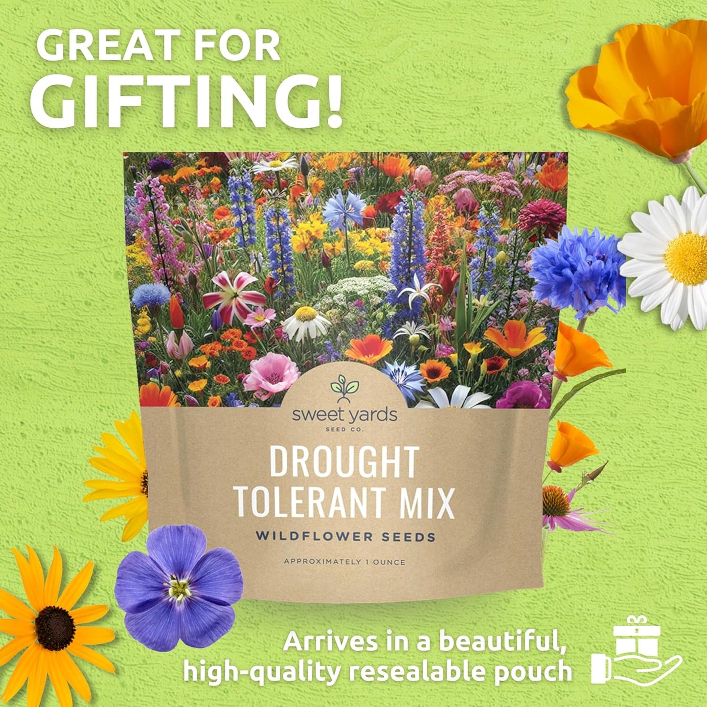 Wildflower Seed Mix by Drought Tolerant - Extra Large Packet with 7,500 Non-GMO Seeds - 21 Dryland Species