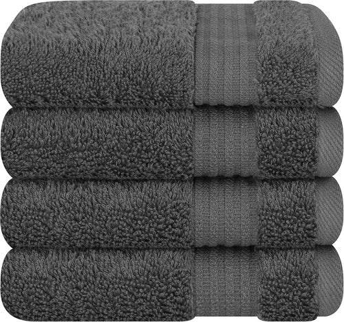Cotton Paradise 100% Cotton Turkish Washcloth Set - Soft Absorbent 4-Piece Dark Gray Towels