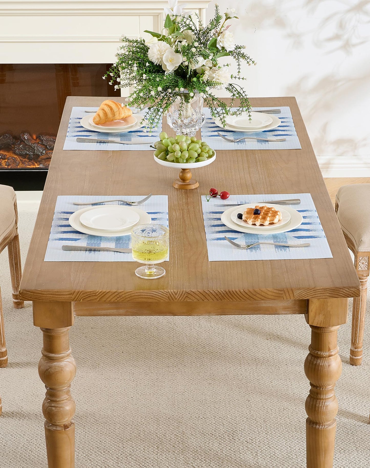 Leetaltree Geometric Print Blue Placemats Set of 12 - Heat Resistant Non-Slip Place mats for Dining Table, Washable Durable PVC Vinyl Woven Table Mats (Geometric Blue, 12)