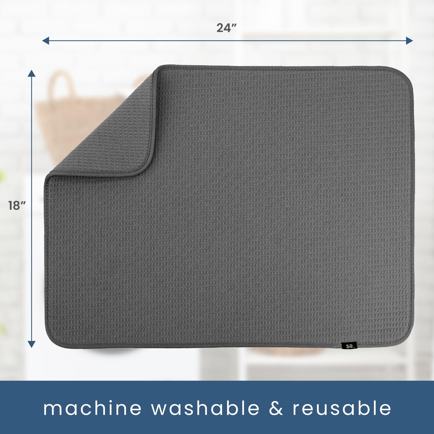 S&T INC. Dish Drying Mat XL 2 Pack, 18” x 24”, Absorbent Microfiber Kitchen Counter Mat, Dish Drying Pad for Dishes, Utensils, Pots and Pans, Extra Large, Charcoal Grey